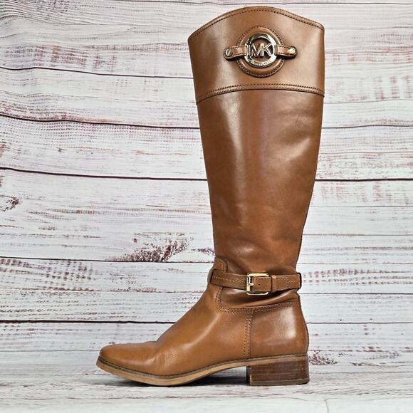 Michael Kors Womens Stockard Riding Boots 8M Brown Leather Knee Western Cowgirl - Picture 1 of 12